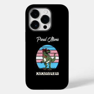 Mamasaurus Funny Dinosaur on Trans Flag Sunset iPhone 14 Pro Case