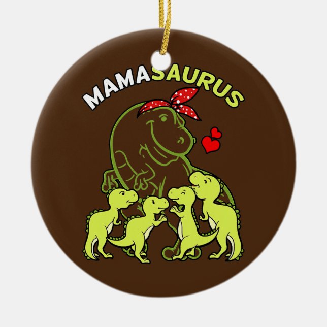 Mamasaurus Mama Of 4 Kids Mum Dinosaur Baby Ceramic Tree Decoration (Front)