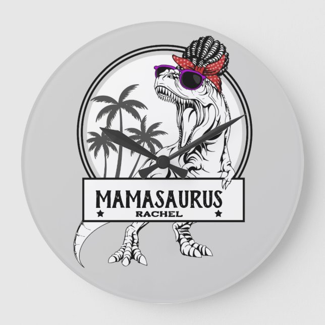 Mamasaurus Mum T rex Dino Funny Custom Name Large Clock (Front)