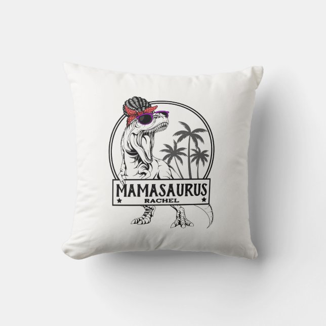 Mamasaurus Mum T rex Dino Funny Custom Name T-Shir Cushion (Front)