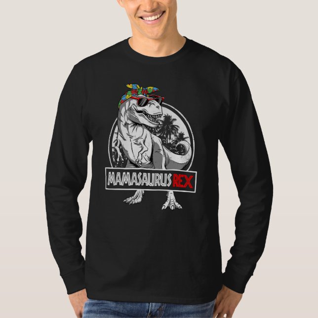 Mamasaurus Rex Dinosaur Mama Saurus Autism Awarene T-Shirt (Front)