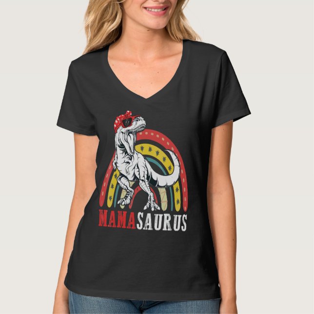 Mamasaurus Rex Dinosaur  Rainbow Mama Saurus Mothe T-Shirt (Front)