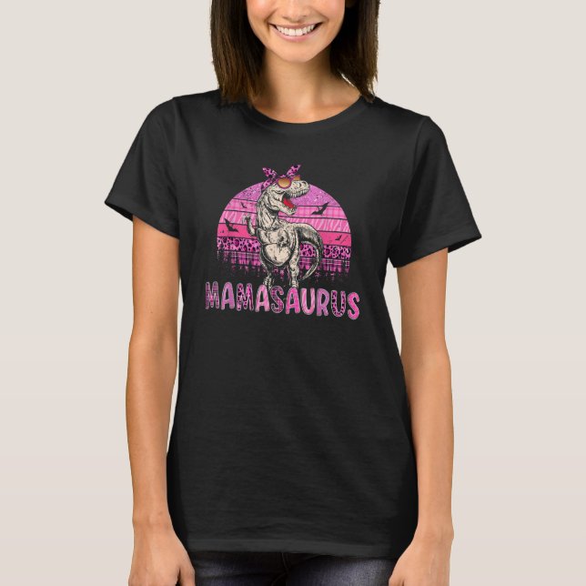 Mamasaurus Rex Mom Dinosaur Leopard Flower Rex Mam T-Shirt (Front)