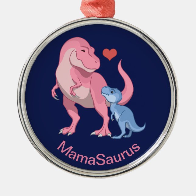 MamaSaurus T-Rex and Baby Boy Dinosaurs Metal Tree Decoration (Front)