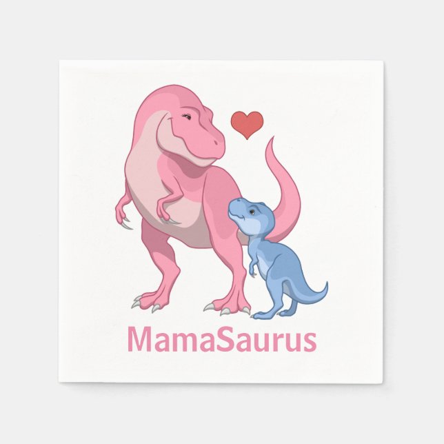 MamaSaurus T-Rex and Baby Boy Dinosaurs Napkin (Front)