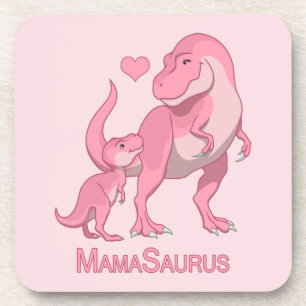 MamaSaurus T-Rex and Baby Girl Dinosaurs Coaster