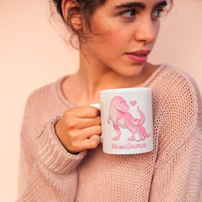MamaSaurus T-Rex and Baby Girl Dinosaurs Coffee Mug (Creator Uploaded)