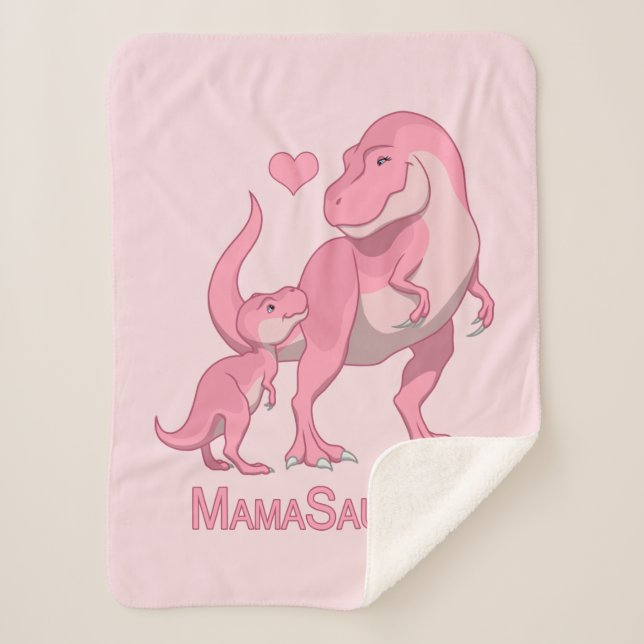 MamaSaurus T-Rex and Baby Girl Dinosaurs Sherpa Blanket (Front)