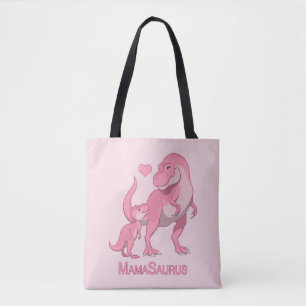 MamaSaurus T-Rex and Baby Girl Dinosaurs Tote Bag