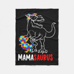 Mamasaurus T Rex Dinosaur Autism Awareness Mama Sa Fleece Blanket