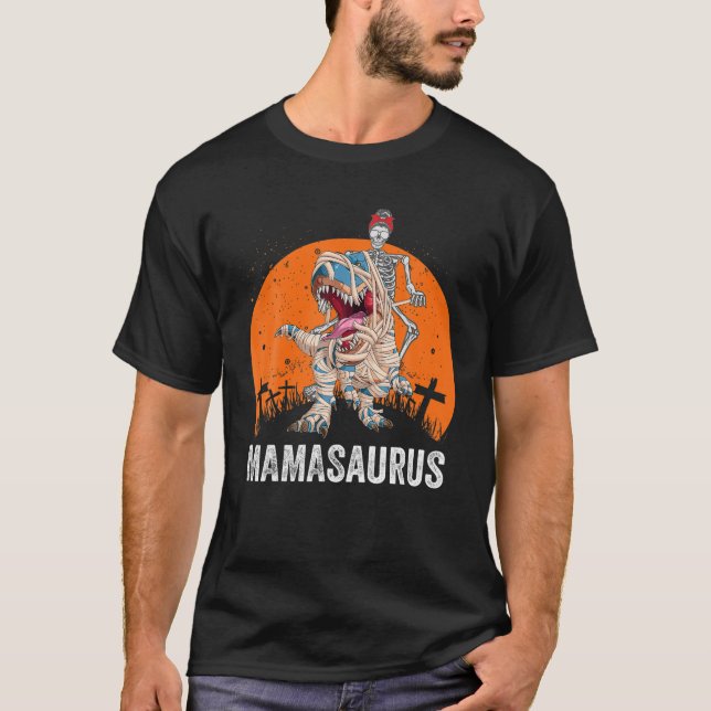 Mamasaurus T Rex Dinosaur Mama Saurus Funny Sunset T-Shirt (Front)