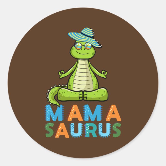 Mamasaurus Vacation Zen Yoga Dinosaur Mum Mother Classic Round Sticker (Front)