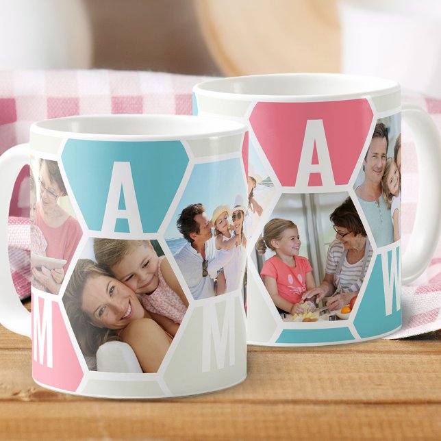 Mamaw 5 Photo Editable 5 Letter Honeycomb Coffee Mug (Creator Uploaded)