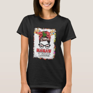 Mamaw Claus Messy Bun Wink Eye Christmas Reindeer T-Shirt