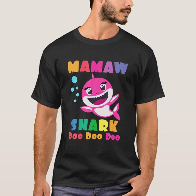 Mamaw Shark Gift Cute Baby Shark Family Matching T-Shirt (Front)
