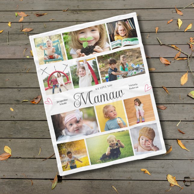 Mamaw We Love You Personalised Hearts Fleece Blanket (Mamaw fleece blanket with your text and favorite photos.)