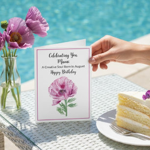 Mami Happy August Birthday Purple Poppy Card