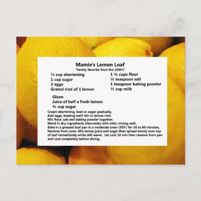 Mamie's Lemon Loaf Postcard (Front)