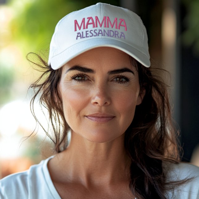 Mamma Italian Mom personalized embroidered cap (Mamma personalized embroidered hat shown in white with pink and purple thread emb)