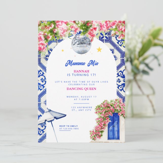 Mamma Mia Themed Birthday Invitation Template (Standing Front)