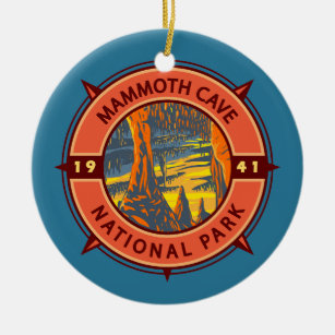 Mammoth Cave National Park Retro Compass Emblem Ceramic Tree Decoration