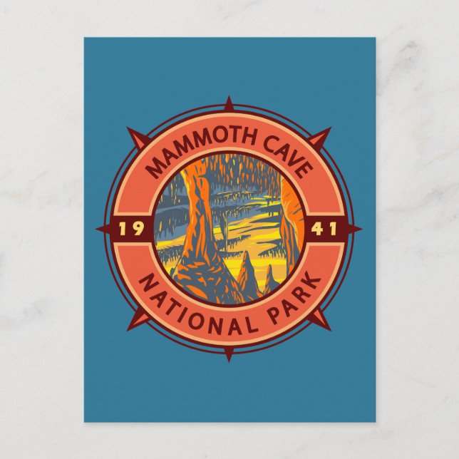 Mammoth Cave National Park Retro Compass Emblem Postcard (Front)