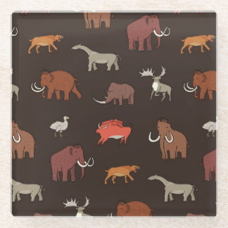 Mammoth Era: Prehistoric Themed Pattern. Glass Coaster