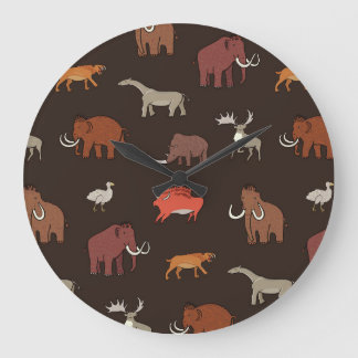 Mammoth Era: Prehistoric Themed Pattern. Large Clock