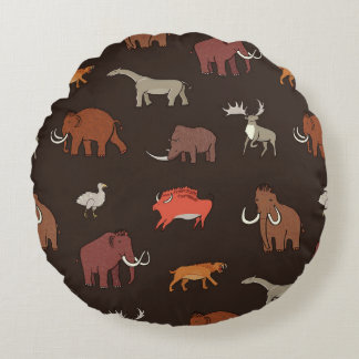 Mammoth Era: Prehistoric Themed Pattern. Round Cushion