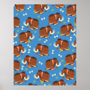 Mammoth Pattern cute cartoon. Poster