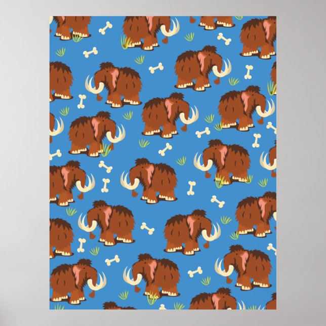 Mammoth Pattern cute cartoon. Poster (Front)
