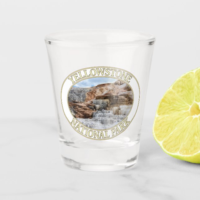 Mammoth Springs at Yellowstone National Park in WY Shot Glass (Front)