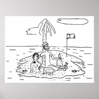 Man alone on the Island, Funny, Vintage, Poster
