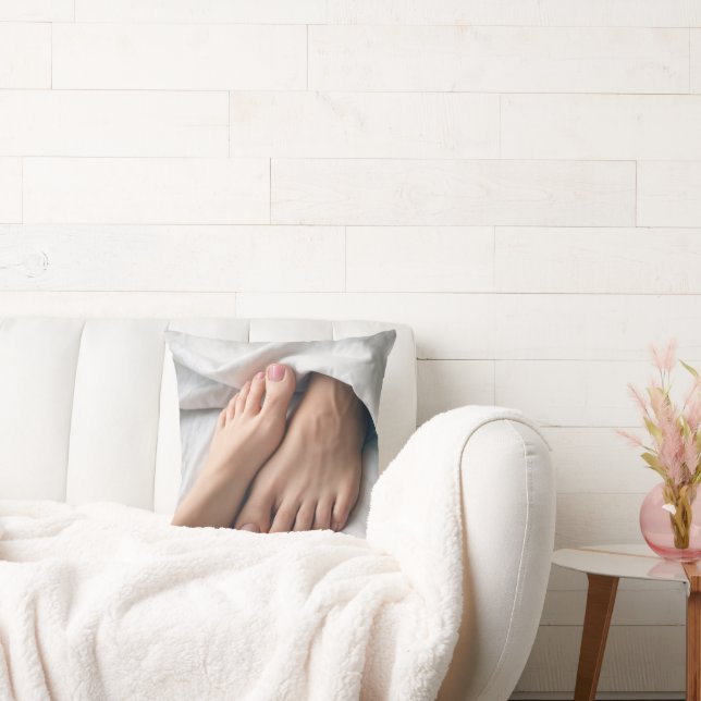 Man and a Woman's Foot On a White Bedsheet  Cushion (Couch)