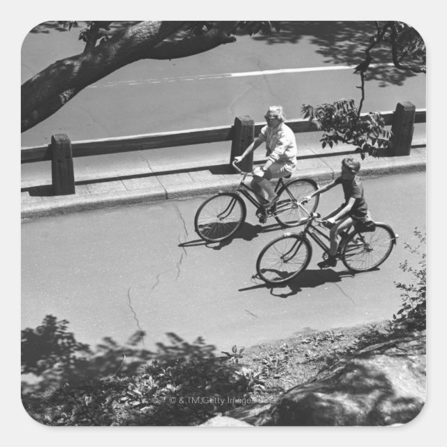 Man and Boy Cycling Square Sticker (Front)