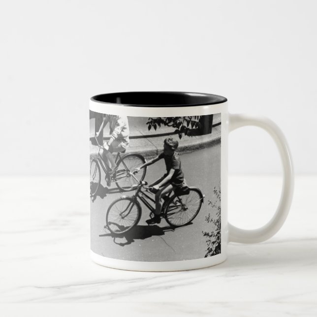 Man and Boy Cycling Two-Tone Coffee Mug (Right)