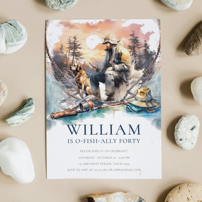 Man and Dog Adult Fishing Birthday  Invitation (Creator Uploaded)