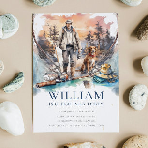 Man and Dog Adult Fishing Birthday Party Invitation