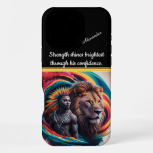 Man and lion's vibrant bond in nature iPhone 16 pro max case
