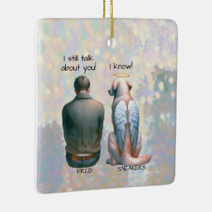 Man and Male Dog Memorial Ceramic Ornament