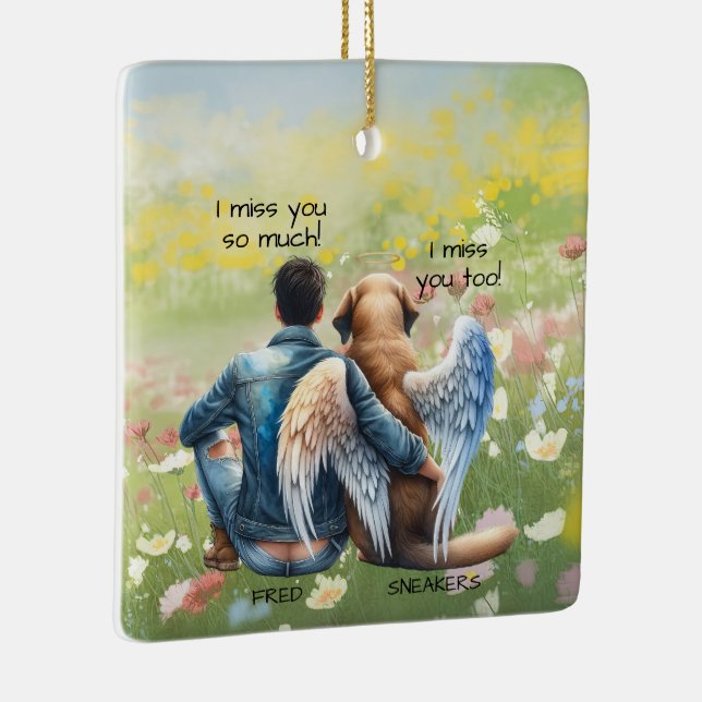 Man and Male Dog Memorial  Ceramic Ornament (Right)