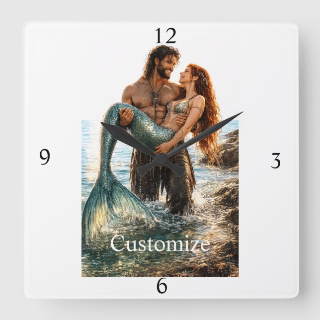 Man and Mermaid Thunder_Cove Square Wall Clock (Front)