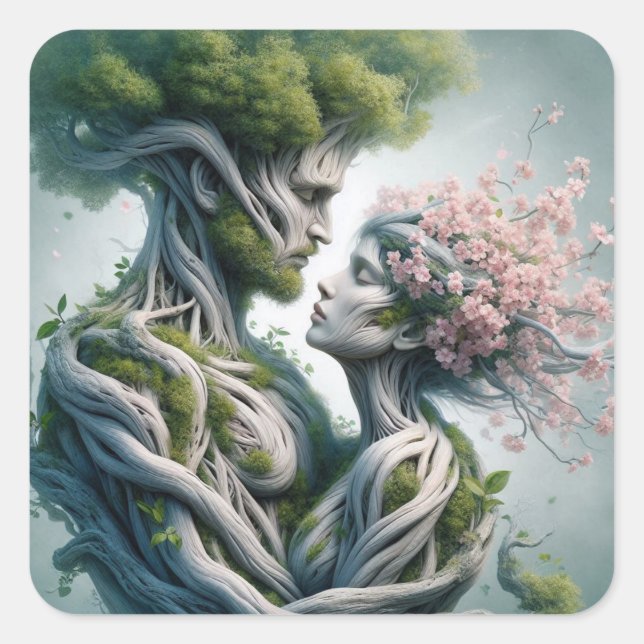 man and nature fusion square sticker (Front)