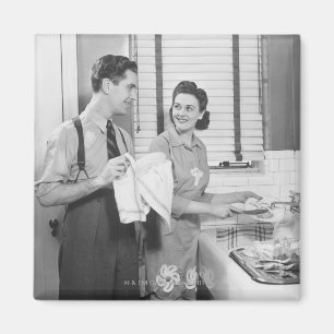 Man and Woman Doing Dishes Magnet