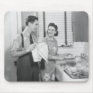 Man and Woman Doing Dishes Mouse Pad