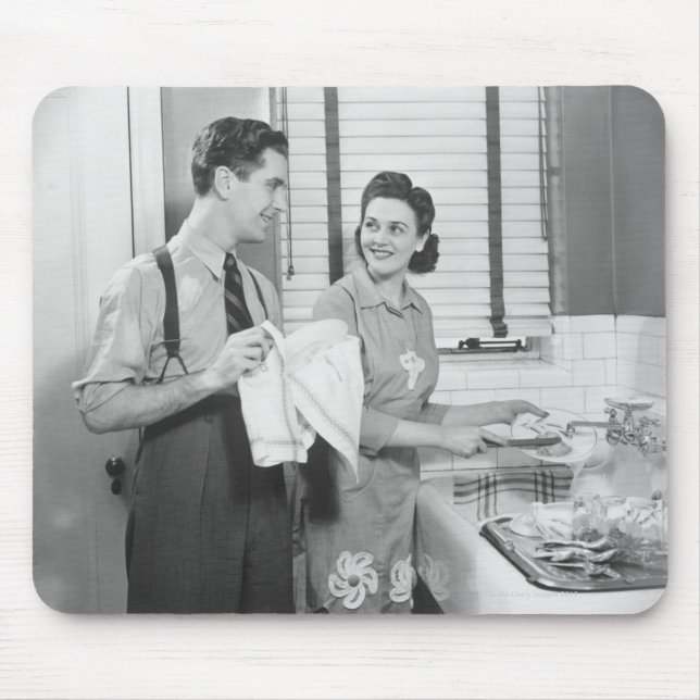 Man and Woman Doing Dishes Mouse Pad (Front)