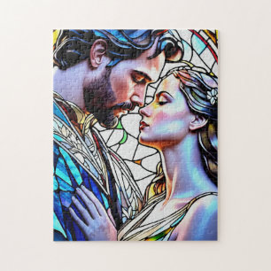 Man and woman in stained glass jigsaw puzzle