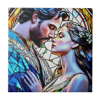 Man and woman in stained glass tile