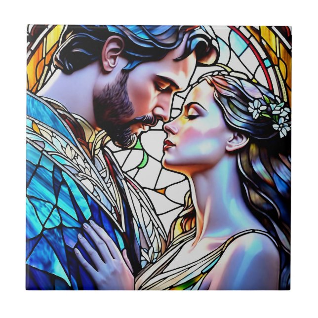 Man and woman in stained glass tile (Front)