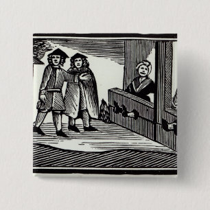 Man and Woman in the Stocks 15 Cm Square Badge